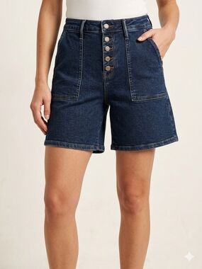 Judy Blue Dark Blue High-Rise Button-Front Denim Jean  Shorts Sz L